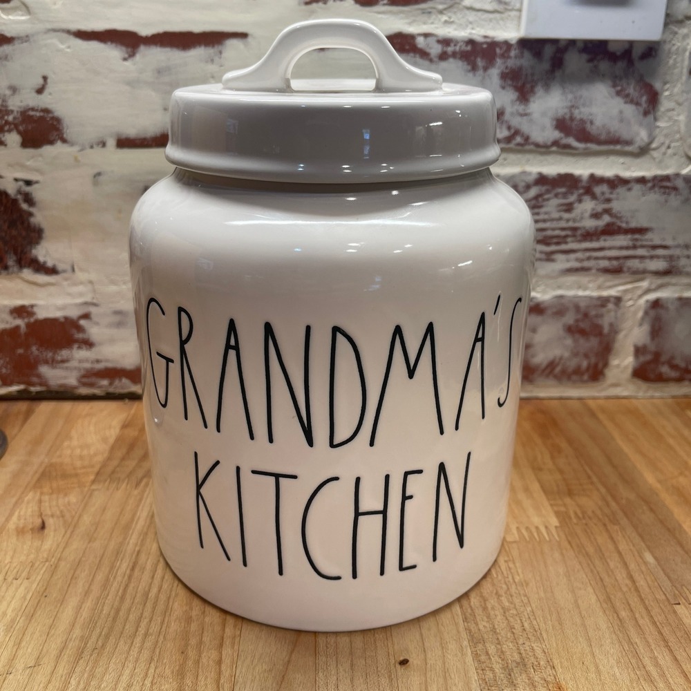 Rae Dunn Grandmas Kitchen Ceramic Canister Large White Cookie Jar Magenta